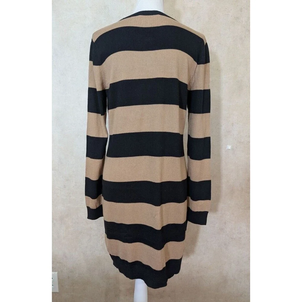 Michael Kors Sweater Dress Womens L Brown Black Striped Knee Length Preppy